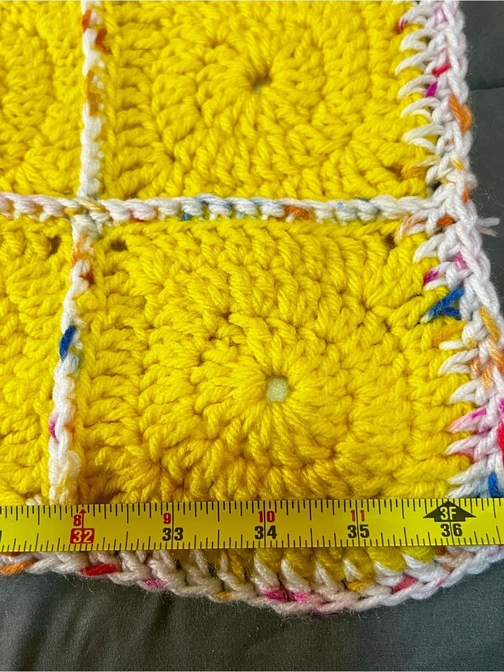 Handmade Crocheted Afghan Reversible Bee Print Granny Baby Throw Blanket 43x36